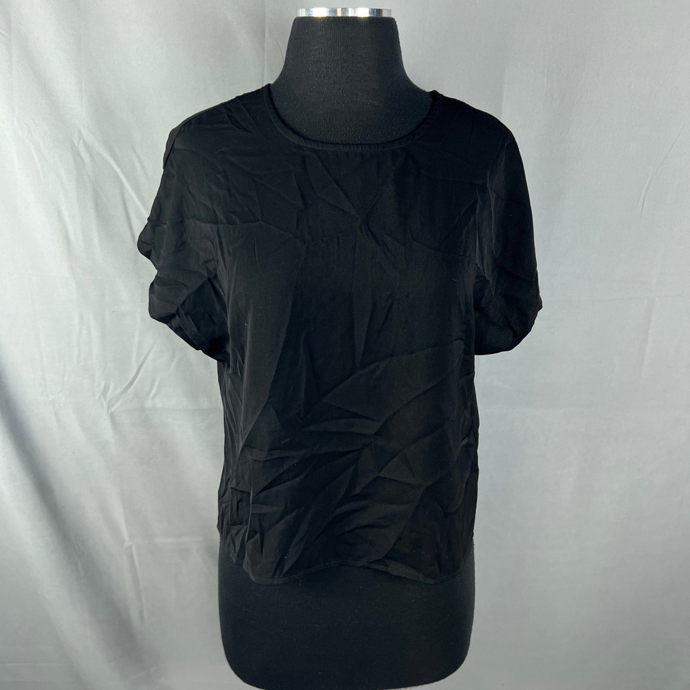 Habitual Blouse Top Womens Medium Black Relaxed Fit Keyhole Back Short Sleeve